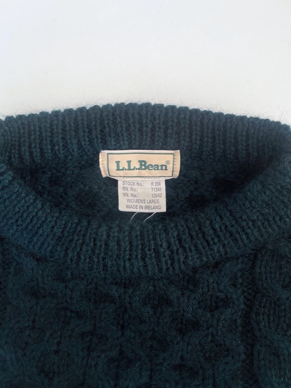 vintage 80s l.l. bean teal cable knit irish wool pullover fisherman sweater - Picture 5 of 5
